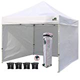 Eurmax 10’x10′ Ez Pop-up Canopy Tent Commercial Instant Tent 4 Removable Zipper End Side Walls Roller Bag, Bonus 4 SandBags (White) For Sale