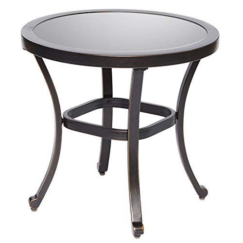 dali Outdoor End Table, Tempered Glass Table Patio Bistro Table Top Garden Home Furniture Side Table 22″ Dia x 20.6″ Height For Sale