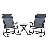 Outsunny 3 Piece Folding Rocking Chair Patio Dining Table Set- Grey Review
