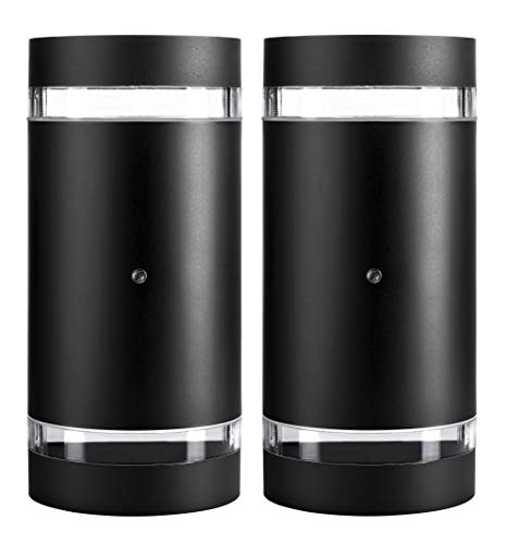 Hyperikon LED Porch Sconce Cylinder Light 12W, Black Modern Wall Mount with Photocell, 1000 lumen, 4000K (Daylight Glow), IP65 Waterproof Outdoor Up Down Light (2 Pack) For Sale