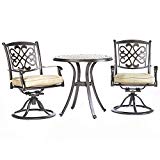 Cheap dali 3 Piece Bistro Set, Cast Aluminum Dining Table Patio Glider Chairs Garden Backyard Outdoor Furniture