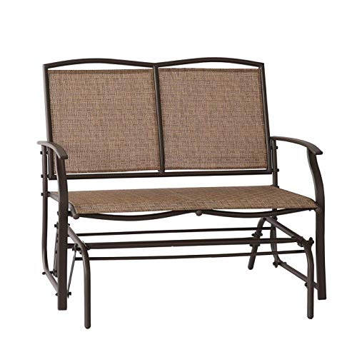 Leissu TRC-201 Patio Glider Swing Bench 2 Persons Outdoor Loveseat, Rocking Chair, Brown For Sale
