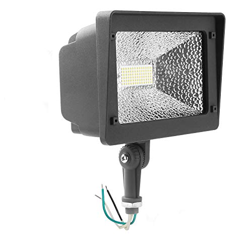 Cinoton LED Floodlight with Knuckle, 50W Security Outdoor Lighting (250W Equivalent), 5500 Lumen, 5000K (Crystal White Glow), Waterproof, IP65, 100-277v, Instant On (1 Pack, NOT Photocell) For Sale