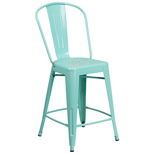 Flash Furniture 24” High Mint Green Metal Indoor-Outdoor Counter Height Stool with Back Review