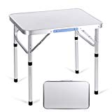 Kemanner Folding Table 2ft Camping Picnic Table Height Adjustable Portable Outdoor Party Dining Aluminum Table with Carrying Handle(US Stock) (Silver) For Sale