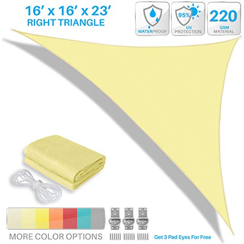 PATIO Paradise 16? x 16? x 23? Waterproof Sun Shade Sail-Canary Yellow Triangle UV Block Durable Awning Canopy Outdoor Garden Backyard For Sale