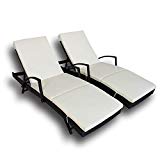 LEAPTIME Patio Rattan Chair Outdoor Rattan Loungers with Armrest Adjustable 5 Position Black PE Wicker Chaise Lounge Sunbed Furniture with Beige Cushion-Set of 2 Review