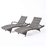 Cheap Great Deal Furniture Keira Outdoor Armed Aluminum Framed Grey Wicker Chaise Lounge (Set of 2)