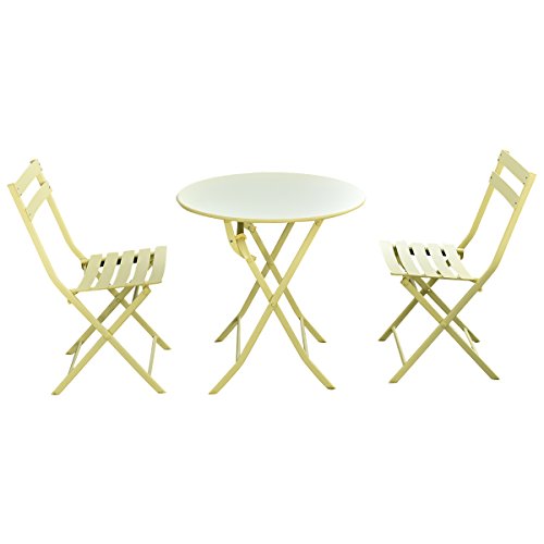 Giantex 3 PC Folding Bistro-Style Patio Table and Chair Set Outdoor Patio Garden Pool Backyard Furniture(Yellow)
