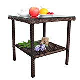 LEAPTIME Patio Side Table Coffee Table Tea Table Brown Rattan Outdoor Indoor Square Table Balcony Small Table Review