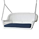 Cheap Jeco Wicker Porch Swing in White Blue Cushion
