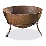 Whole House Worlds Americana Fire Pit Bowl, On A Raised Stand, Vintage Style Rusty Finish, Iron, Over 1 Ft Diameter, 10 1/4 Tall Inches For Sale