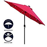 Sunnyglade 9′ Solar 24 LED Lighted Patio Umbrella with 8 Ribs/Tilt Adjustment and Crank Lift System (Red) For Sale