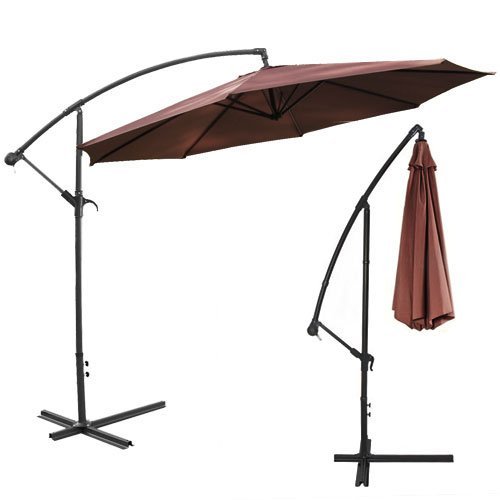XtremepowerUS Deluxe 10' Offset Patio Umbrella Off Set Outdoor Market Umbrella (Brown)