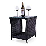 JAXPETY Black Wicker Rattan Side Tea Table with Glass Top Patio Pool Garden Furniture For Sale JAXPETY Black Wicker Rattan Side Tea Table with Glass Top Patio Pool Garden Furniture For Sale