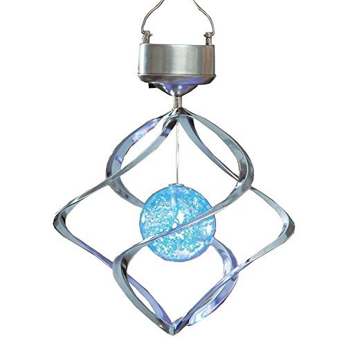 Garden Solar Lights, LU2000 Outdoor Color Changing Crackle Glass Globe Solar Lights Hanging Hook Lantern for Outdoor Path Stairs Courtyard Terrace Garden Park (Solar Wind Turn Light) Review