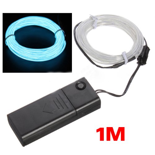 TOOGOO(R) 1M Azure Flash Flexible Neon Light Glow El Strip Tube Wire+Battery Case