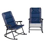 Outsunny Folding Padded Outdoor Camping Rocking Chair Set - Blue/Grey