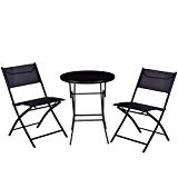 Giantex 3PC Bistro Set Folding Round Table and Chair Set Outdoor Furniture Backyard (Round Table) For Sale