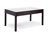 Resin Outdoor Rectangular Coffee Table w/ Glass Garden Yard Patio Wicker, Black For Sale
