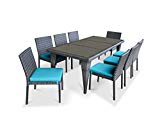 UrbanFurnishing.net – 9 Piece Wicker Outdoor Patio Dining Set – Gray Wicker / Sea Blue For Sale