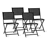 Giantex Set of 4 Outdoor Patio Folding Chairs Portable Sling Furniture Steel Foldable Chairs Set Camping Deck Garden Pool Beach (Black) For Sale