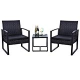 Flamaker 3 Pieces Patio Furniture Set Bistro Table Set Modern Outdoor Furniture Sets Cushioned PE Wicker Bistro Set Rattan Chair Conversation Sets with Coffee Table (Black) For Sale Flamaker 3 Pieces Patio Furniture Set Bistro Table Set Modern Outdoor Furniture Sets Cushioned PE Wicker Bistro Set Rattan Chair Conversation Sets with Coffee Table (Black) For Sale