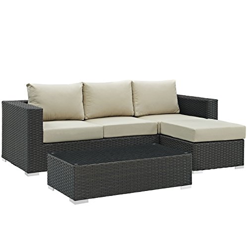 Modway EEI-1889-CHC-BEI-SET Sojourn Wicker Rattan Outdoor Patio Coffee Table, Sips for Three, Antique Beige