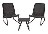 Keter Rio 3 Pc All Weather Outdoor Patio Garden Conversation Chair & Table Set Furniture, Grey For Sale