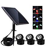 Solar Pond Lights,Solar Powered Spotlights Upgraded Amphibious Lighting Land/Underwater IP68 Waterproof Outdoor Landscape Lights RGB Color Adjustable with 3 Lamps 18 LED Auto On/Off Sensor Submersible For Sale