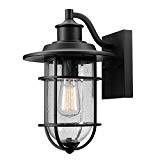 Globe Electric 44094 44094BK Outdoor Wall Sconce, Black with Seeded Glass For Sale