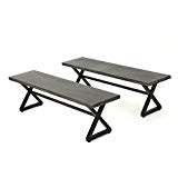 Cheap Rolando Outdoor Grey Aluminum Dining Bench with Black Steel Frame (Set of 2)