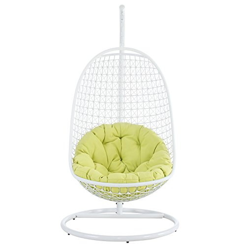 Modway Encounter Outdoor Patio Swing with Stand - White Frame, Green Cushion