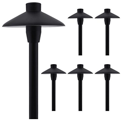 MarsLG ALS1 Aluminum Low Voltage Landscape Accent Path and Area Light with 6.5″ Shade and 18″ Stem in Black Finish, Ground Spike and Free G4 LED Bulb (6-Pack), 36PL02BKx6 For Sale