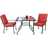 Giantex 3 Pcs Patio Outdoor Garden Dining Set Glass Table & 2 Upholstered Chairs Porch W/Solid Steel Frame for Garden Pool Yard (3 Piece Set) Review Giantex 3 Pcs Patio Outdoor Garden Dining Set Glass Table & 2 Upholstered Chairs Porch W/Solid Steel Frame for Garden Pool Yard (3 Piece Set) Review