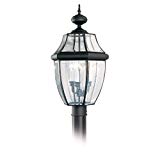 Sea Gull Lighting 8239-12 Outdoor Post Mount with Clear Beveled Glass Shades, Black Finish