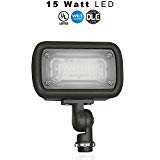 Cheap LED Outdoor Landscape Light, 15 Watt Wide Flood (100W Equivalent), 1500 Lumens, 5000K (daylight), IP65 Waterproof, 120-277v, UL & DLC – Knuckle Mount – 5 Year Warranty (15 Watt 1 Pack)