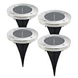 JIRVY 4 Pack Solar Powered Ground Light 4 LED Waterproof Outdoor Lamp Garden Light Stainless Steel Landscape Light for Path Way Yard Patio (Warm White)