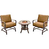 Cheap Hanover SUMRNGT3PC-URN Summer Nights 3 Piece Chat Set with Two Cushioned Rockers and a 10,000 BTU Fire Pit Side Tabl Outdoor Furniture, Tan