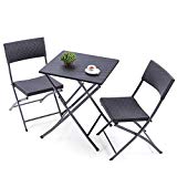 TAVR Outdoor PE Rattan Furniture Foldable Patio Square Table and Chairs, Small Garden 3-Piece Bistro Set, All Weather Resistant Resin Wicker,Black,CH1004 Review