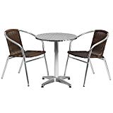 Flash Furniture 23.5” Round Aluminum Indoor-Outdoor Table Set with 2 Dark Brown Rattan Chairs Flash Furniture 23.5” Round Aluminum Indoor-Outdoor Table Set with 2 Dark Brown Rattan Chairs