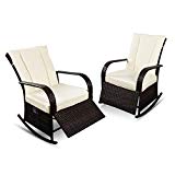 YIKEEA 1-2 Pieces Patio PE Rattan Wicker Rocking Chair Auto Adjustable Patio Sofa Relaxing Lounge Chair Furniture (2 Pieces, Brown) Review