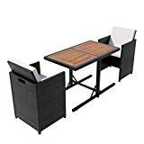 Festnight 3 Piece Garden Bar Set Poly Rattan Patio Dining Set, Black