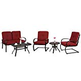 Cloud Mountain 5 Piece Metal Conversation Set Cushioned Outdoor Furniture Garden Patio Wrought Iron Conversation Set with Coffee Table Loveseat Sofa 2 Chairs, Brick Red For Sale Cloud Mountain 5 Piece Metal Conversation Set Cushioned Outdoor Furniture Garden Patio Wrought Iron Conversation Set with Coffee Table Loveseat Sofa 2 Chairs, Brick Red For Sale
