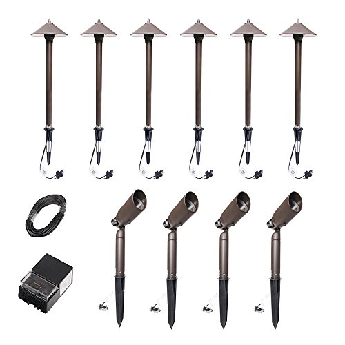 Malibu C Landscape Lighting 10PCS Pro Set Light Kit (Pathway Light&Spotlight&Power pack&Cable wire)
