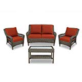 Quality Outdoor Living Sonoma All-Weather Resin Wicker Deep Seating Patio Set, 4-Piece, Dark Brown with Red Cushions Quality Outdoor Living Sonoma All-Weather Resin Wicker Deep Seating Patio Set, 4-Piece, Dark Brown with Red Cushions