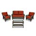 Quality Outdoor Living Sonoma All-Weather Resin Wicker Deep Seating Patio Set, 4-Piece, Dark Brown with Red Cushions