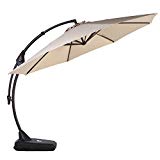 Grand patio 10 FT Patio Umbrella with Crank Handle and Base, 8 Ribs Large Curvy Aluminum Offset Umbrella, Including Weights Base(Beige) Review