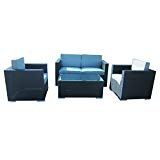 4-Piece Cushioned Outdoor Rattan Wicker Love Seat, 2 chair, Coffee Table Patio Furniture Set, Black with Grey Cushions. No Assembly Required Review