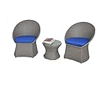 Outdoor Rattan Wicker Bistro Set Garden Patio Furniture Conversation Chair & Table Cushioned Sets(Royal Blue Cushion,3 Piece)